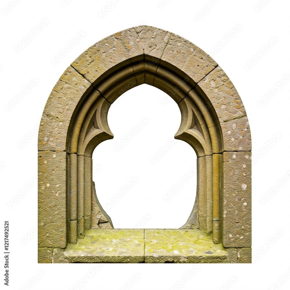 Fototapeta premium old stone medieval gothic window frame, isolated on white