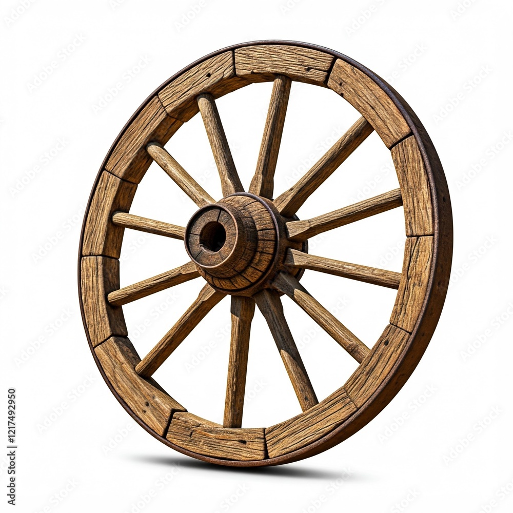 Decayed Medieval Wooden Wagon Wheel Isolated on White Background Decayed Medieval Wooden Wagon Wheel Isolated on White Background