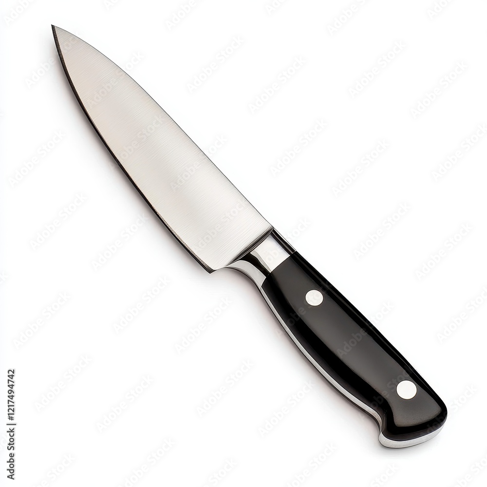 Sharp Kitchen Knife with Black Handle on White Background Sharp Kitchen Knife with Black Handle on White Background