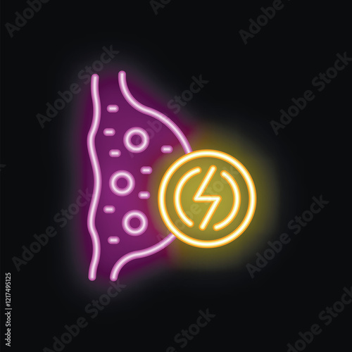 Neon glow icon of electrical stimulation therapy treatment on a human organ, healthcare concept