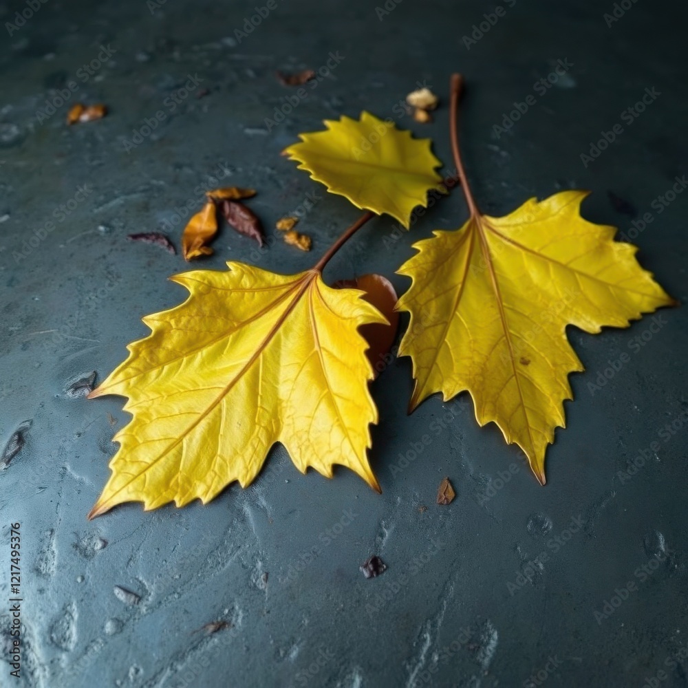 Falling leaves on a metallic surface, the beauty of nature Falling leaves on a metallic surface, the beauty of nature