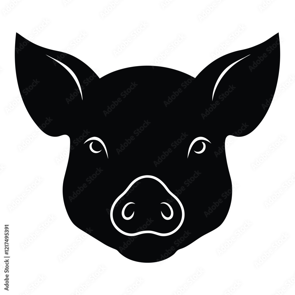 Naklejka premium Pig Head Silhouette Art and Mule Pig Black Color Design Illustration