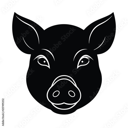 Pig Head Silhouette Art and Mule Pig Black Color Design Illustration