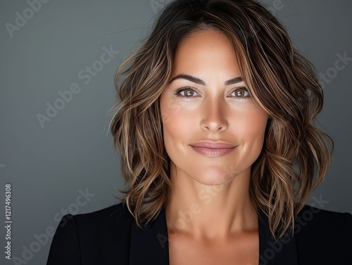 A woman with shoulder length brown hair and a black blazer