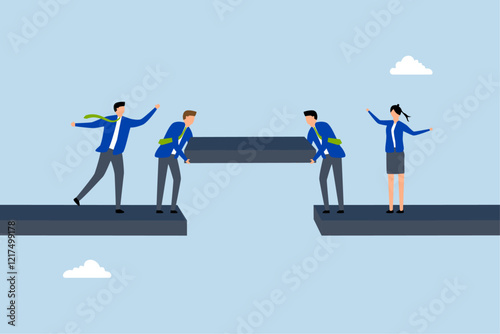 Build business bridge connect path together,, professionals collaborate to create the pathway for connection. 