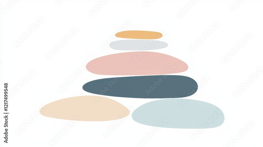 Smooth pastel-colored pebbles stacked in a pyramid shape, creating a serene and balanced composition against a clean white backdrop, evoking feelings of tranquility and mindfulness Smooth pastel-colored pebbles stacked in a pyramid shape, creating a serene and balanced composition against a clean white backdrop, evoking feelings of tranquility and mindfulness