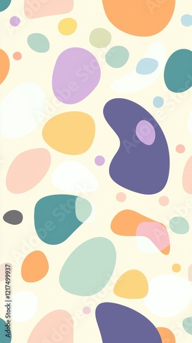 Wallpaper Mural Pastel-colored irregular shapes are scattered across a light yellow background, creating a playful and abstract pattern that evokes a sense of fun and creativity Torontodigital.ca