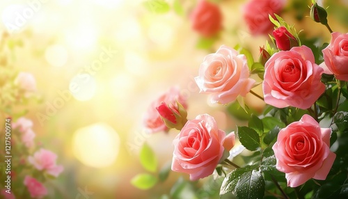 Pink Roses in Sunlight: A Vibrant Floral Garden Scene