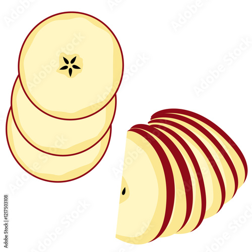 red apple slices top view, red apple slices vector flat.