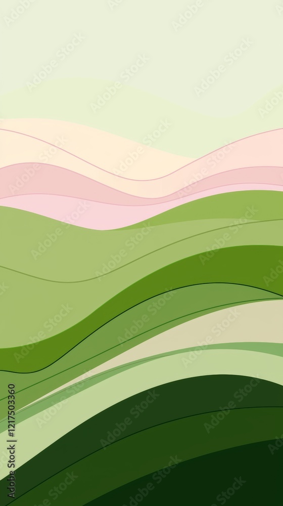 Fototapeta premium Green and pink gradient wavy lines flowing and creating a rolling landscape effect, ideal for backgrounds, presentations, and modern designs