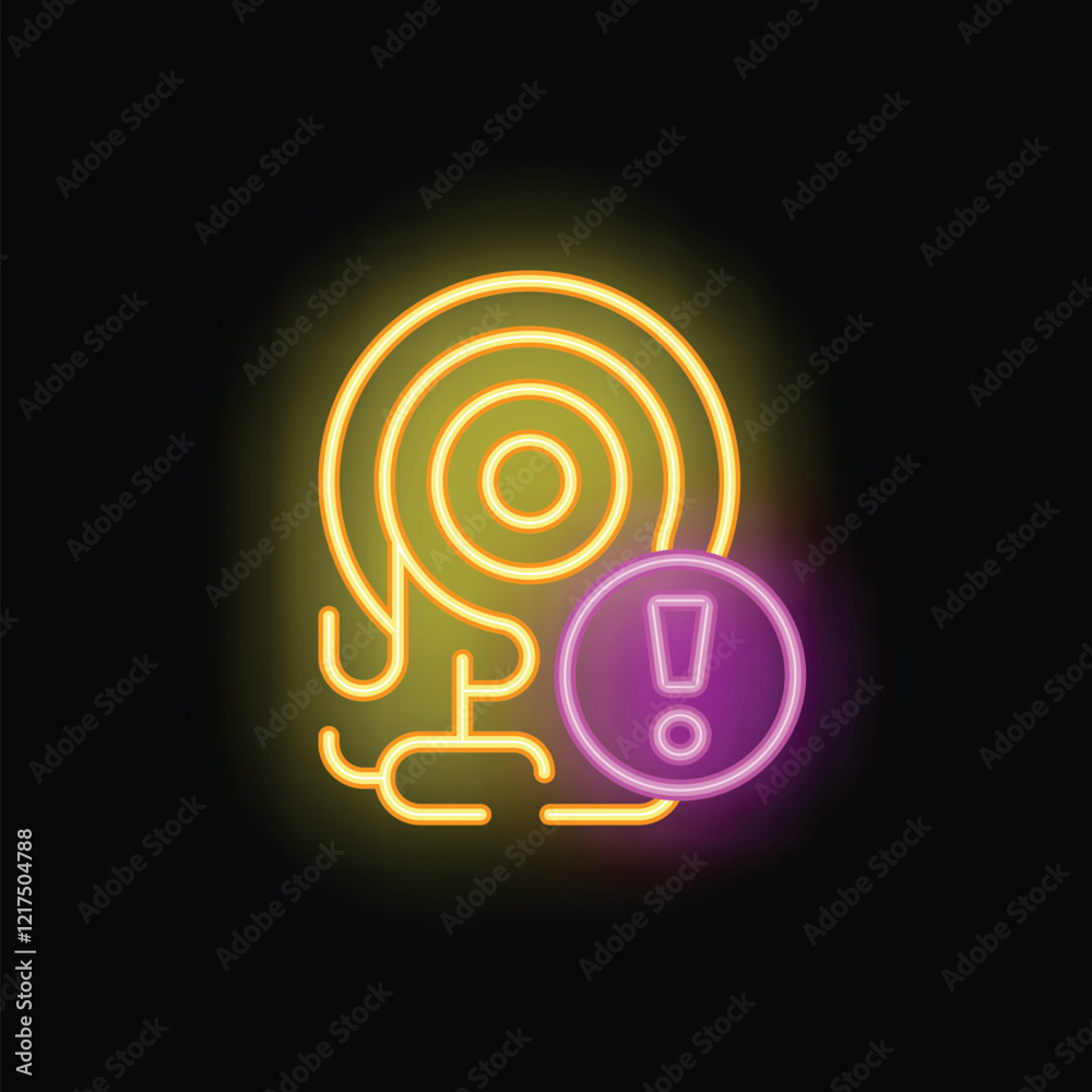 Neon style icon of a robot experiencing a glitch error, perfect for technology and innovation projects Neon style icon of a robot experiencing a glitch error, perfect for technology and innovation projects