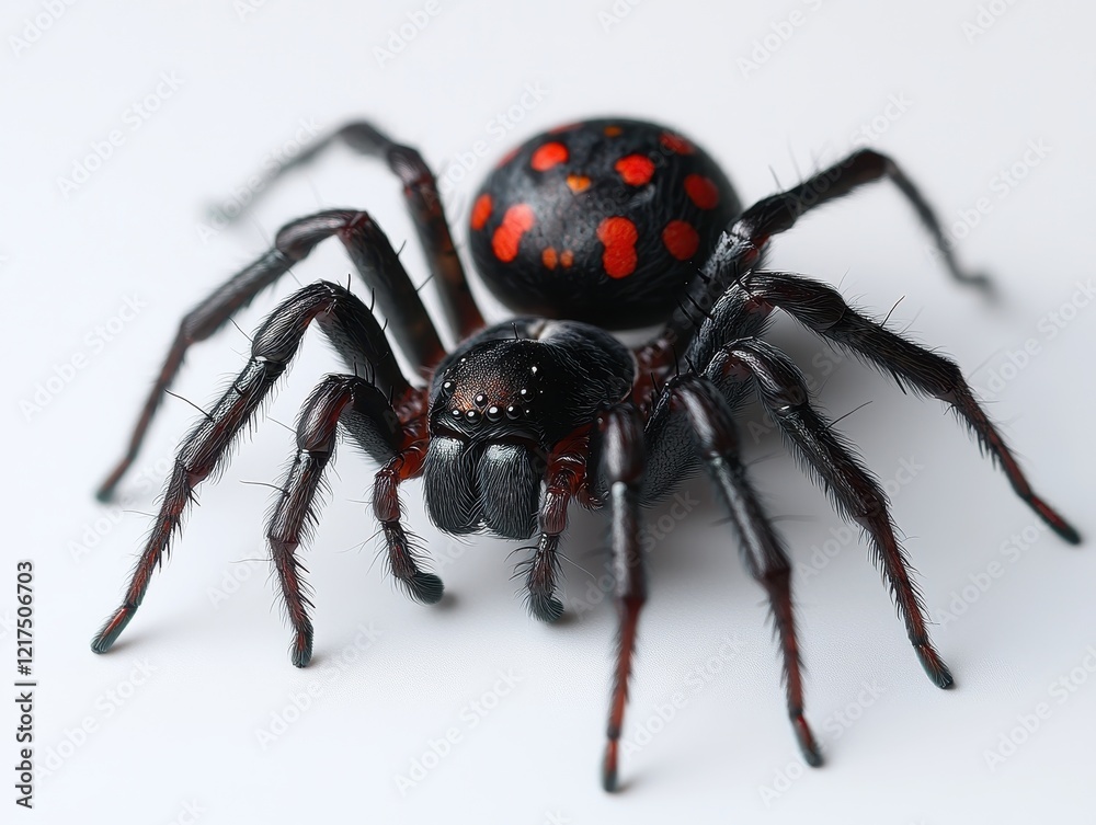 Fototapeta premium A realistic depiction of a spider with a glossy black body and red spots.