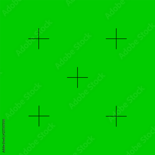Tracking Cross on Green Screen Background Template. Chroma key video technology to add visual effects or VFX in footage during movie post-production phase. Vector flat illustration.