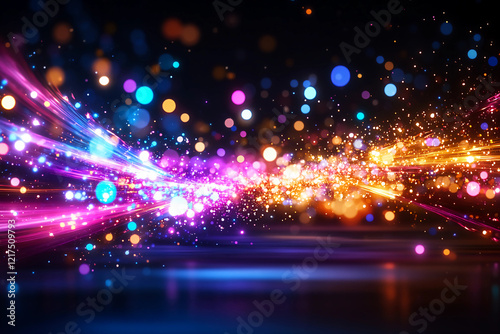 Iridescent Light Trails Emanating from the Center, Expanding Outward in a Brilliant Display of Shifting Colors Against a Dark Background, Creating a Mesmerizing Abstract Art Piece