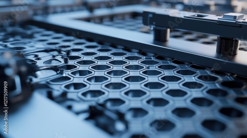 A closeup of interlocking modular tiles on the factory floor designed for easy reconfiguration of workspaces underlining the adaptability of microfactory environments. photo