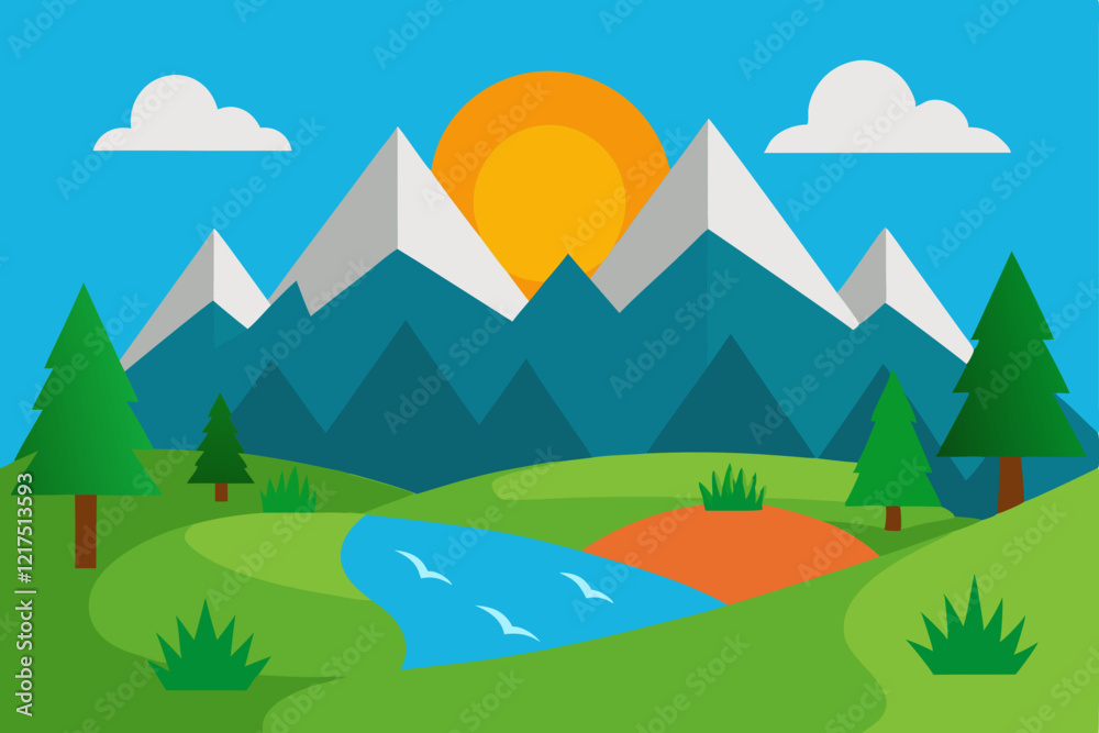 landscape with mountains and trees landscape with mountains and trees
