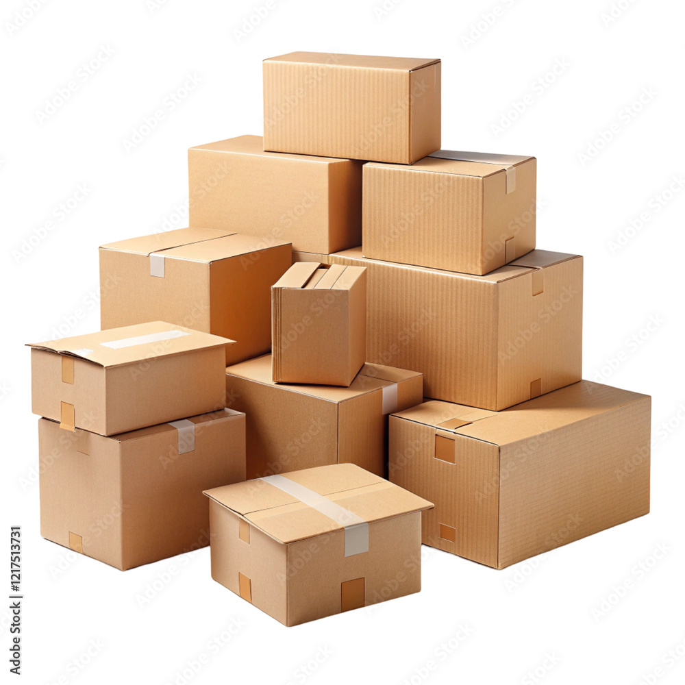 Cardboard box mockups set isolated on transparent background  
