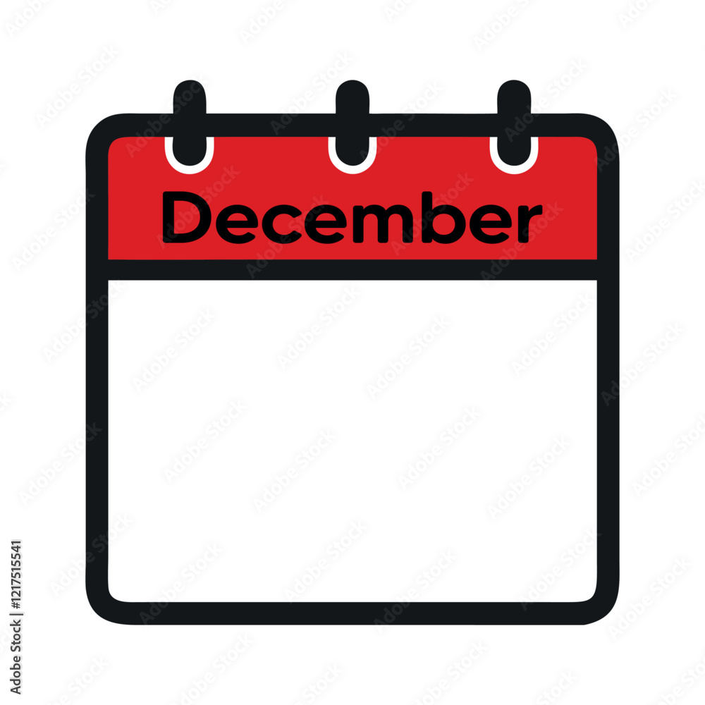 Calendar icon, december, red and black design, minimalist, flat illustration, graphic design, simple shapes, clean lines, digital art, vector style, white background