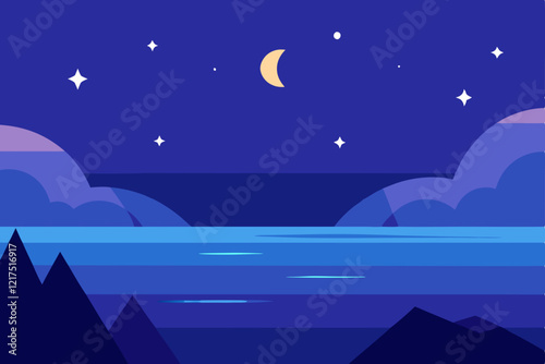 Wallpaper Mural night landscape with moon Torontodigital.ca