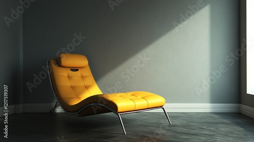 Modern yellow therapy chair in minimalist setting. Perfect for psychologist office interior and counseling space design. photo