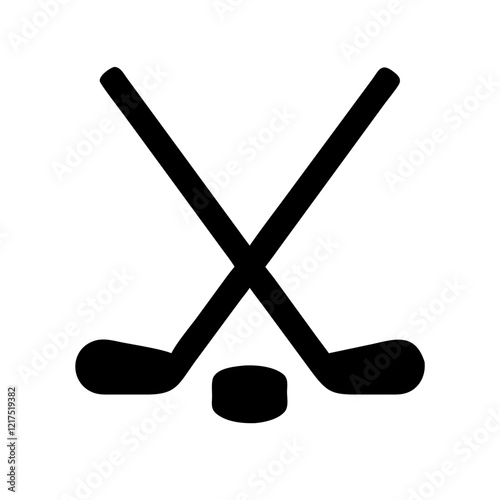 Crossed hockey sticks and puck graphic for sports design