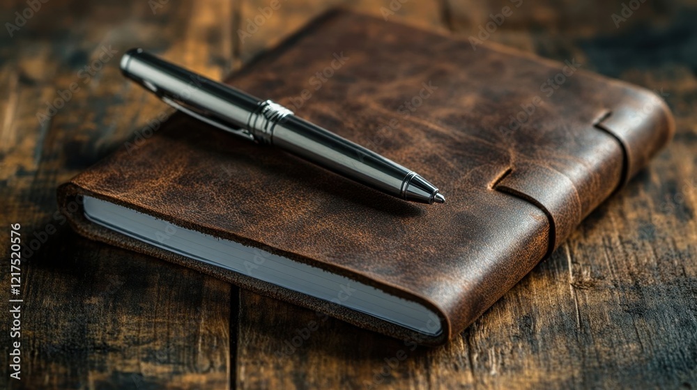 Elegant leather notebook with pen. Elegant leather notebook with pen.