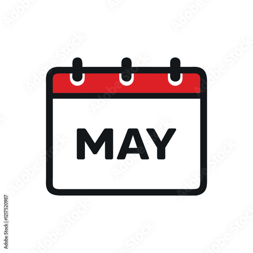 Calendar icon, minimalist design, red and white color scheme, "may Month" text, bold typography, flat graphic style, month representation, digital calendar app icon, simplified illustration