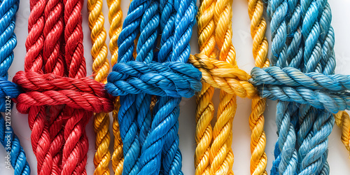 Colorful Ropes Tied in Knots on a White Background
 photo