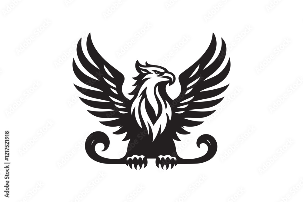 Obraz premium black-and-white simple griffin vector silhouette 