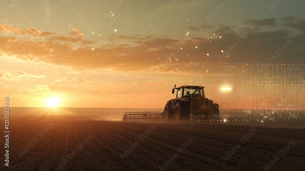 Fototapeta premium Sunset Agriculture: Smart Farming Technology