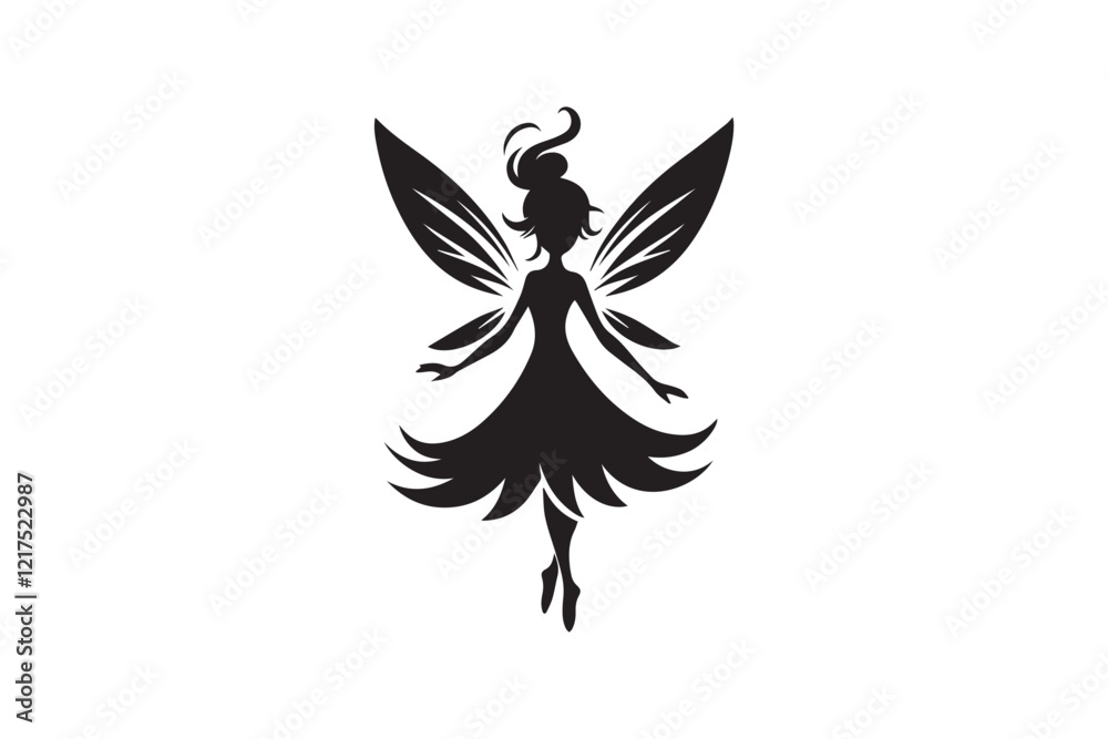 Obraz premium black-and-white simple fairy princes vector silhouette 