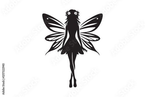  black-and-white simple fairy princes vector silhouette 