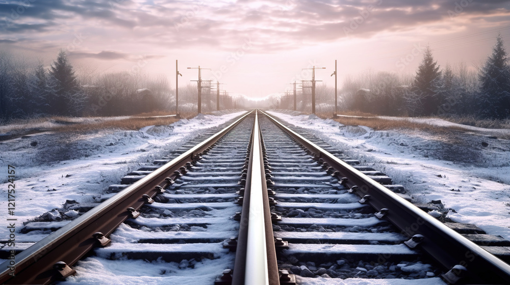 Fototapeta premium Winter Railroad Tracks in the Snow