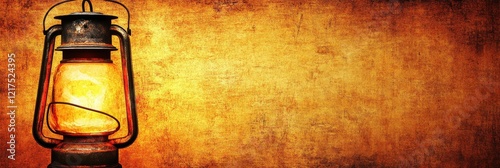 Warm Glowing Lantern on Textured Background Evoking Nostalgia and Rustic Charm with Soft Light Illuminating Surroundings in Vintage Style