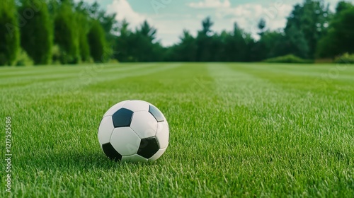 Soccer Ball on Lush Green Field Ready for Play