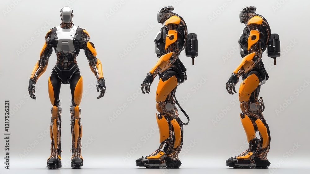 Fototapeta premium Futuristic Robot Design: Three Views of an Advanced Android