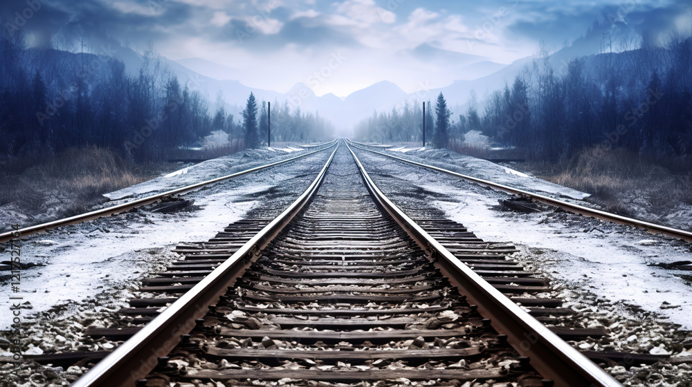 Fototapeta premium Winter Railway Journey Through Mountains