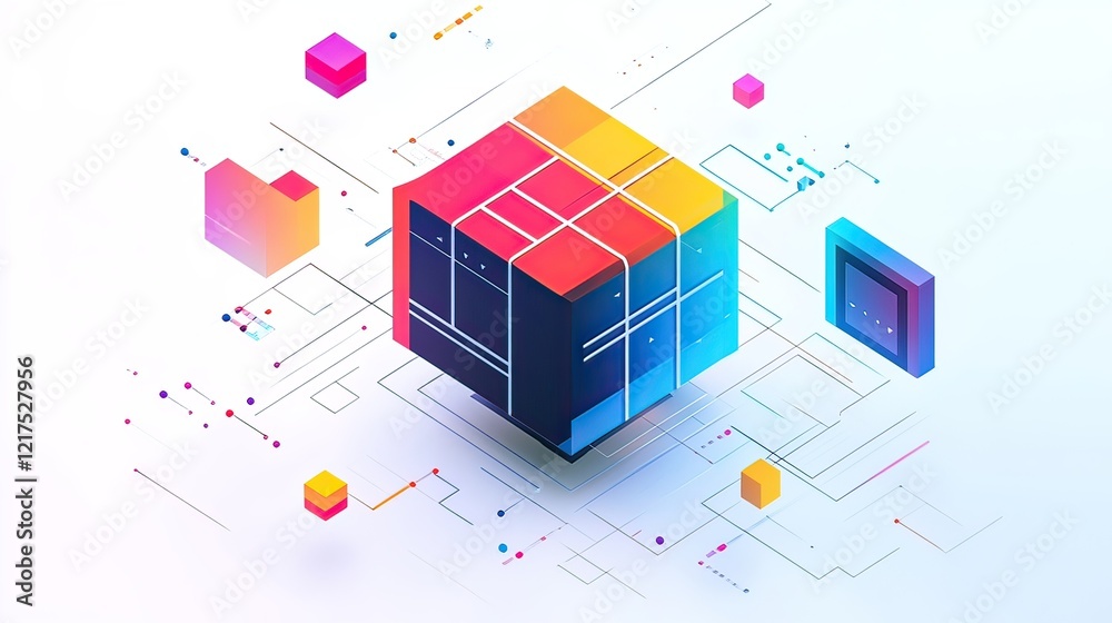 Obraz premium Colorful cube data network digital transformation abstract background