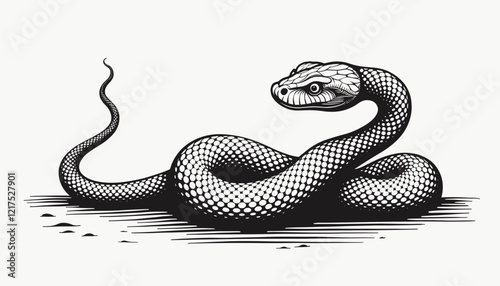 Coiled snake illustration in black and white, symbolizing danger