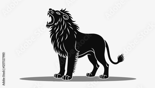Roaring lion silhouette on white background, symbol of strength