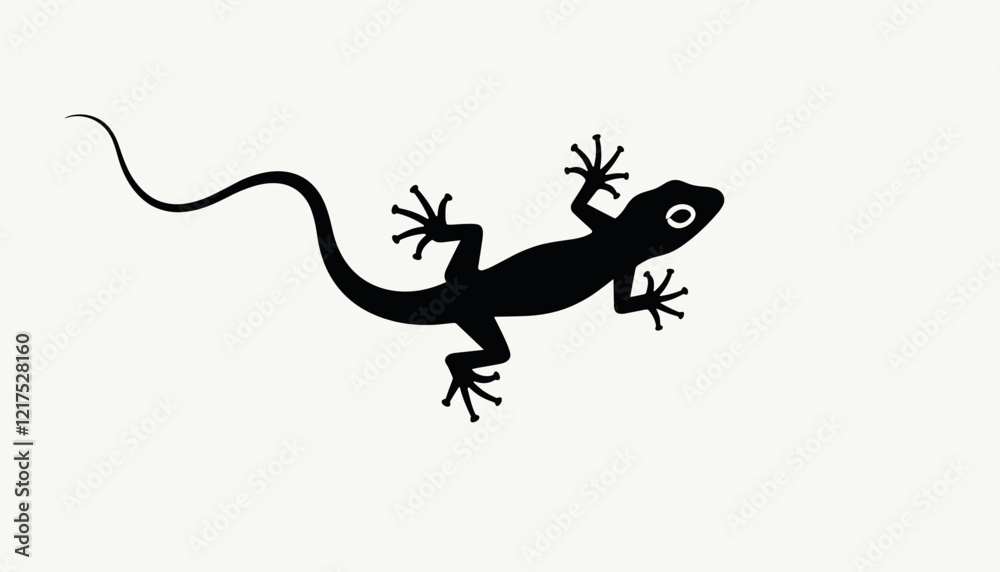 Fototapeta premium Black lizard silhouette crawling on light background, nature symbolism