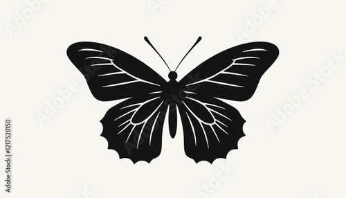 Black butterfly silhouette against light background, symbolism of freedom