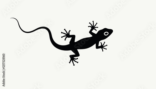 Black lizard silhouette crawling on light background, nature symbolism