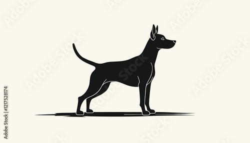 Black dog silhouette standing alert on light background, canine loyalty