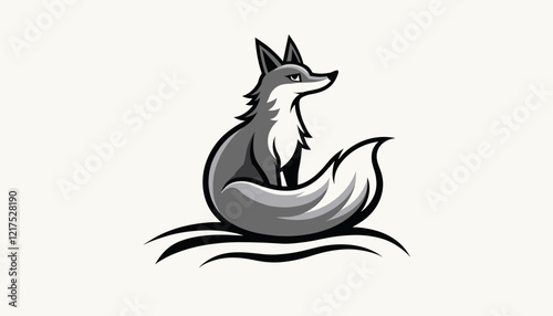 Stylized fox illustration sitting on minimalistic background, artistic design
