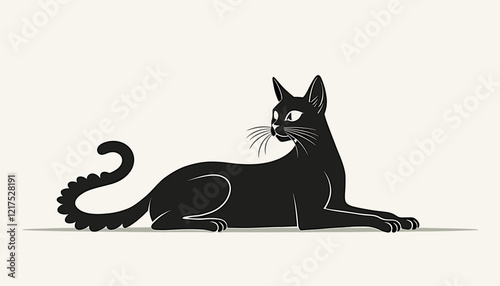 Black cat lying gracefully in minimalistic style, elegant simplicity