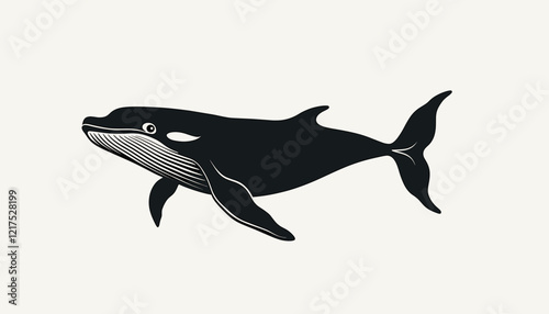 Stylized whale swimming gracefully in calm water, marine conservation