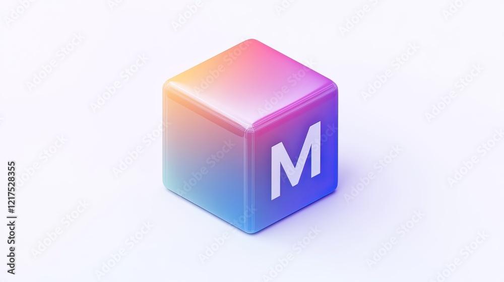 Colorful cube letter M, gradient, white background, 3D render, logo design Colorful cube letter M, gradient, white background, 3D render, logo design