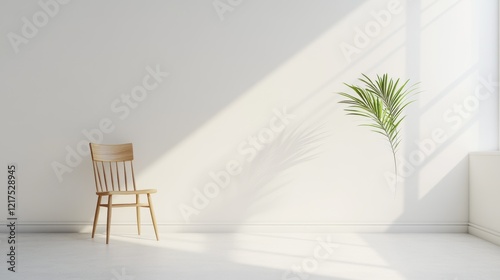 Minimalist Room Setting With Wooden Chair And Plant