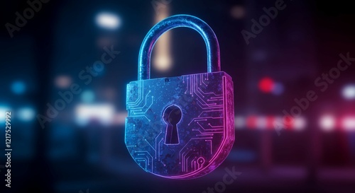 3D lock floating in the air representing security and technology